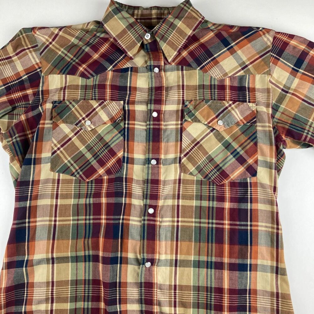 Canyon Guide Outfitters Mens Large Plaid Western Snap Shirt Cotton L